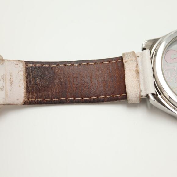 Guess Clear Dial Multicolor Numbers 45mm Watch White Leather with New Battery - Picture 15 of 16